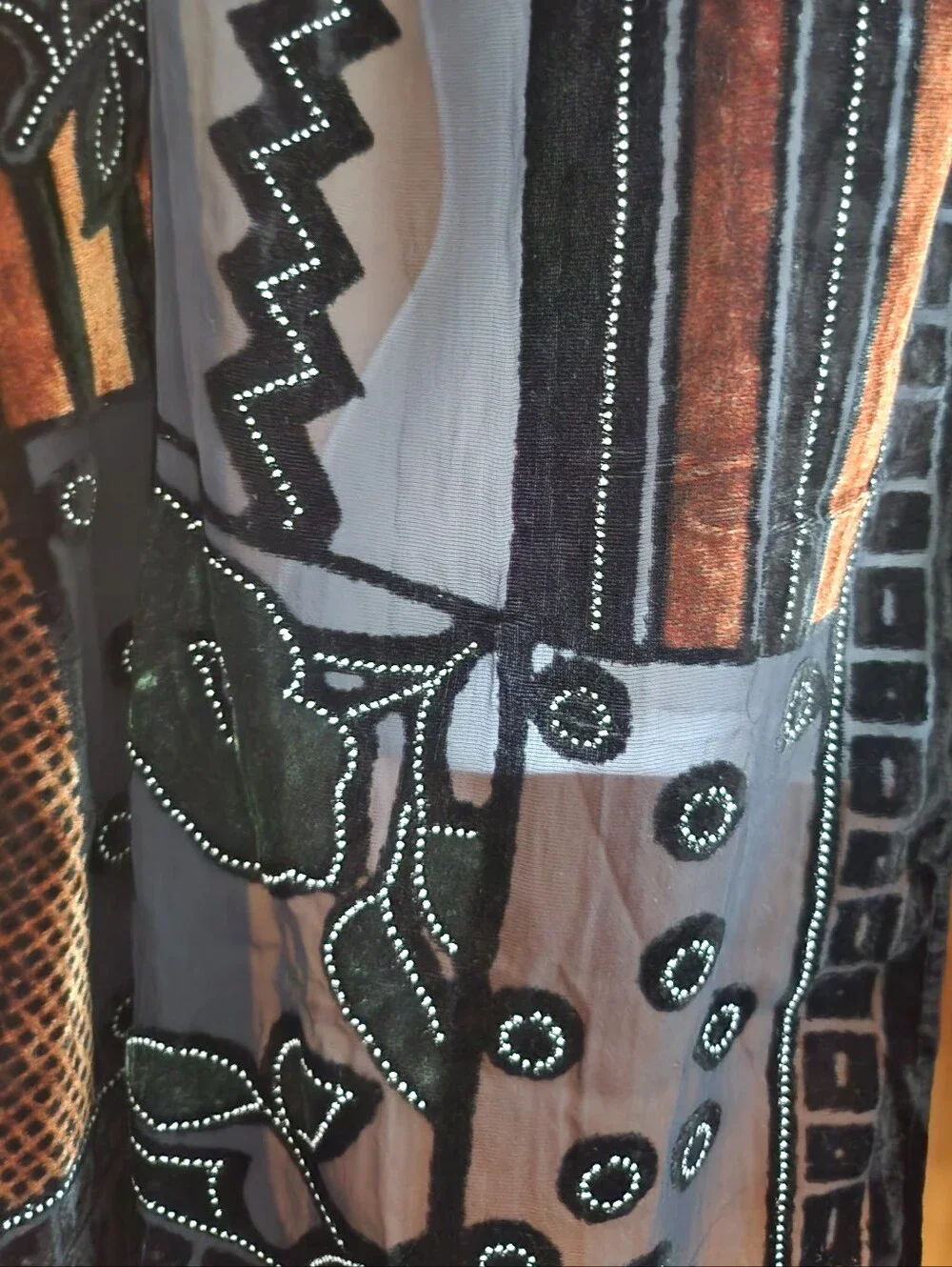 Black Sheer Embroidered Fringe Shawl Scarf